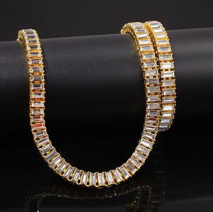 Men's Iced Out Chain Rectangle Crystal Rhinestone Gold Tennis Chains 7inch-24inch Hip Hop Chain Necklace Jewelry