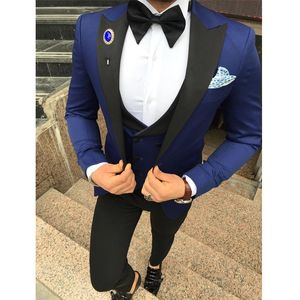 Bonito One Button Groomsmen pico lapela do noivo smoking Homens ternos de casamento / Prom / Jantar melhor homem Blazer (jaqueta + calça + gravata + Vest) W133