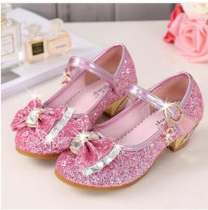 5Colors Children Princess Sandals Kids Girls Wedding Shoes High Heels Dress Shoes Bowtie Gold Shoes For Girls GB1161