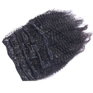 7 pçs / set 120g virgem mongol Afro Crespo Encaracolado Grampo Em Extensões Do Cabelo Humano 120g clips ins / em remy extensões de cabelo natural cabelo preto