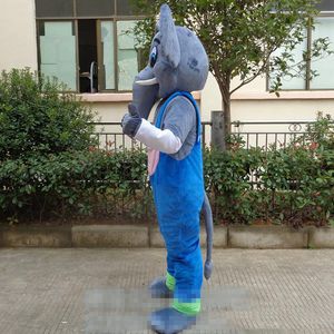 Erwachsene Größe Cartoon Grauer Elefant Maskottchen Cute Wear Hosenträgerhose Elefant Individuelles Kostümset Maskottchen-Thema Kostüm Karneval Co