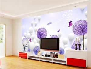 Custom Wallpaper 3d Purple Dandelion 3D Ball Living Room Bedroom Background Wall Decoration Wallpaper