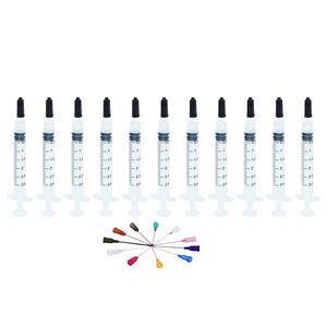 Siringhe da 3 ml con ago erogatore di riempimento in plastica con punta smussata da 1,5 pollici 14G-27G Confezione totale da 11