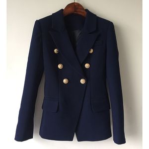 Kvinnor Blazers Högkvalitativ dubbelbröst Navy Blue Classic Suit Kvinnliga Formella affärsslim Jackor Autumn Winter Clothing P787