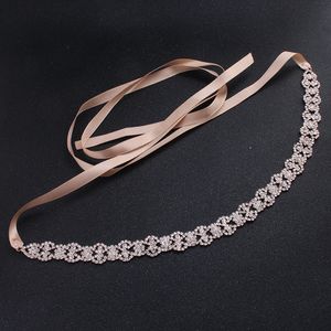 Women's Bridal Accessories Waist Belt Sash Formal Taffeta Rhinestone Beaded Crystal Wedding Dress Belt with Ribbon 175cm