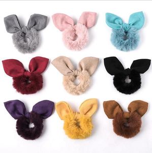 Rabbit Ears Hairband Твердая Плюшевые Scrunchie волос Tie кольцо Канаты Упругие волос резинкой девушки хвостик Holder Аксессуары для волос 200pcs