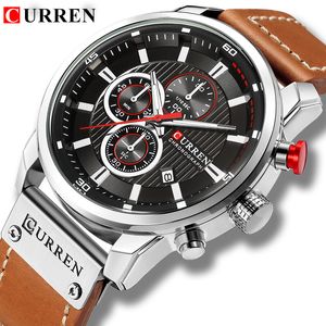 الساعات الرجال العلامة التجارية الفاخرة Curren Chronograph Sport عالي الجودة حزام جلدي الكوارتز Wristwatch Relogio Maschulino