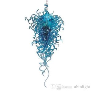 Nyaste samtida handblåsta glas Anpassade ljuskrona Europeiska Murano Style Glass Hotel Lobby Decoration Top Design Blue Pendant Lamps