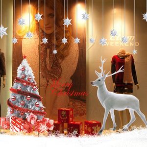 Christmas Tree White Snowflakes Elk Romantic Wall Stickers Shop Window Bedroom B