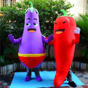 Professional custom Red Chili purple Eggplant Mascot Costume cartoon Vegetables character Clothes Halloween festival Party Fancy Dress