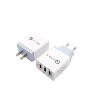 3 USB Adapter qc3.0 Быстрая зарядка US EU Plug Красочные настенные зарядные устройства 3-порты 3-USB QC 3.0 2A Универсальный для Samsung Galaxy Huawei Xiaomi Redmi OPPO REALME LG Motorola iPhone