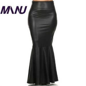 Wbctw 7xl Plus Size Sexy Long Maxi High Waist Solid Autumn Women Skirt 2018 Pu Fashion Elegant Mermaid Black Skirts Women Black J190507
