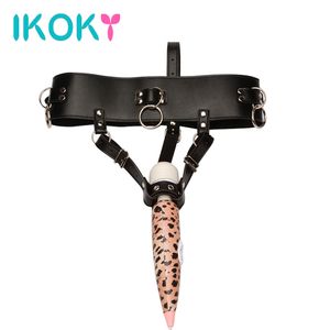 Ikoky Keuschheit Weiblicher Masturbator Sm Bondage Sexspielzeug Für Frauen Pu-leder Harness Strap Erzwungener Orgasmus Gürtel Zauberstab Halter Y190716