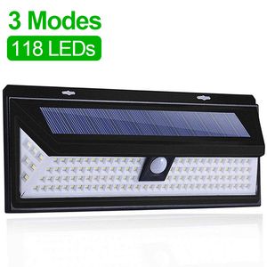 118 LED Solar Light Lampada solare per esterni Sensore di movimento Faretto ad energia solare 3 modalità Luce solare da parete per la decorazione del giardino di strada