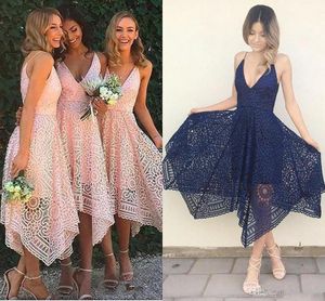 Elegant Full Lace Short Bridesmaid Dresses Sexy Open Back V Neck Homecoming Prom Evening Gowns Formal Party Maid Of Honor Dress