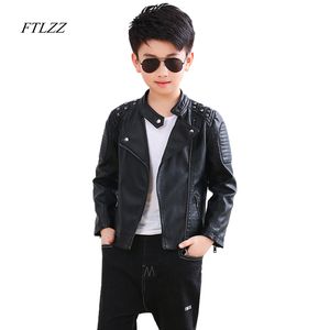 FTLZZ 2018 New Kids Boy Clothing Pu Leather Jacket Coat Spring Autumn O Neck Zipper Rivets Children Boys Casual Outerwear