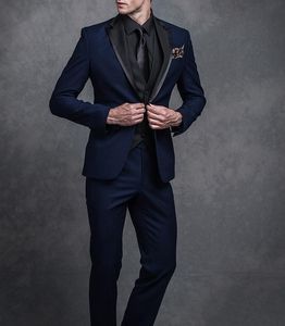 Novo Estilo Azul Marinho Noivo Smoking Pico Lapela Groomsmen Mens Vestido De Casamento Moda Homem Jaqueta Blazer 3 Peça Terno (Jaqueta + Calça + colete + Gravata) 806