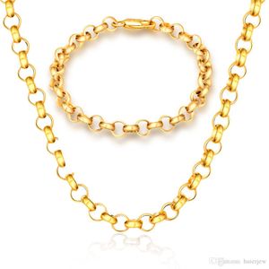 Kubansk länkkedja halsband 18K äkta guldpläterad 316L rostfritt stål halsband män Smycken Figaro guldkedja halsband