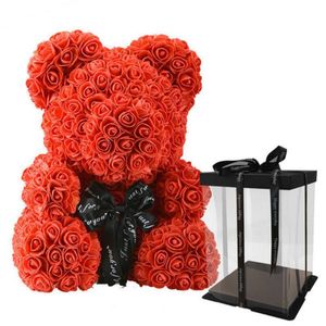 Rose Bear Teddy Bear med band Forever Artificiell Rose Anniversary Christmas Valentines Present