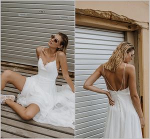 2019 Bohemian Beach Chiffon Wedding Dresses Lace Appliqued Boho Sapghetti Strap Lihi Hod Bridal Gowns Cheap A Line Wedding Dress