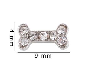 20st / lot Rhinestones Dog Bone DIY Legering Charms Tillbehör Passa för magnetminne Glas Living Floating Locket