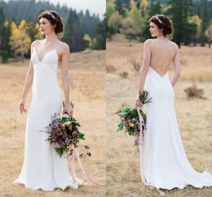 Kraj Boho Syrenki Suknie Ślubne 2019 V Neck Backless Sweep Pociąg Vestido de Novia Dostosowane Ogród Plaża Pali Suknie Ślubne Tanie