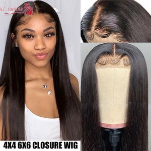 Brasilianska Straight Lace Closure Pärlor Pre Plocked Hårlinje med Baby Hair 10-30Inch peruk 100% Remy Human Hair 4x4 6x6 Stängning Paryk