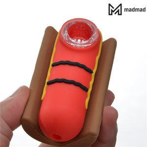 Hot Dog Silicone Smoking Hand Pipe with Glass Bowl Food Grade Herb Hookah Heady Tube 638