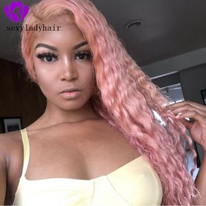 High quality pink Color 360 lace Natural Long water wave Synthetic Lace Front Wigs Heat Resistant Hair Wigs Party Wigs for Women