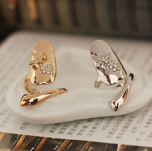 Exquisite Cute Retro Queen Dragonfly Design Rhinestone Plum Snake Gold / Silver Ring Finger Paznokci pierścienie