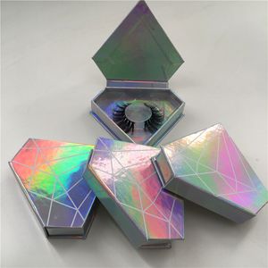 Holografische Diamant-Wimpern, Verpackung, natürliche 3D-Nerzwimpern, Vollstreifen, 100 % handgefertigt, weiche, wiederverwendbare Luxus-Wimpern