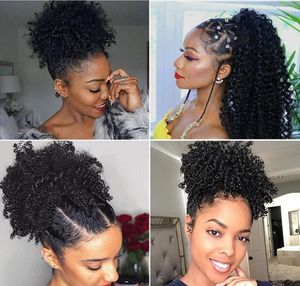 Афро извращенные вьющиеся человеческие волосы хвостики для чернокожих женщин бразильская девственная шнурки для волос наращивание хвоста 824 дюйма