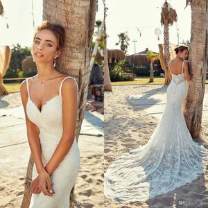 Eddy k Beach Mermaid Wedding Dresses Spaghetti Lace Bridal Gowns Sweep Train Backless Boho Wedding Dress Custom Made