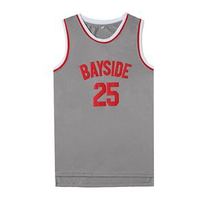 Męskie 25 Zack Morris Bayside Basketball Jersey Jerseys Grey Kolor uratowany przez Bell 90s Hip Hop Szygowane koszule