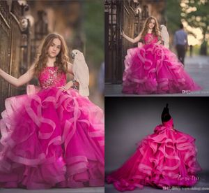 Meninas de luxo Vestidos Pageant Spaghetti Lace Apliques Em Camadas Saias Red Flower Girl Dress Custom Made Crianças Vestidos Formais