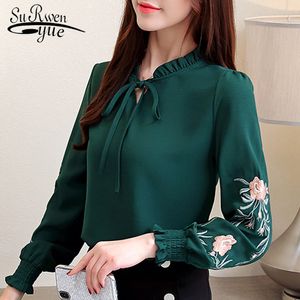 plus size women tops floral embroidery chiffon blouse shirt fashion womens tops and blouses 2019 long sleeve women shirt 1645 50 T200113
