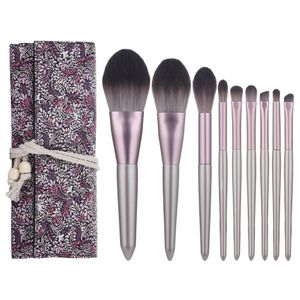 Högkvalitativ 9PCs Ny stil Makeup Brushes Set Pulver Foundation Blusher Face Contour Concealer Lip Eyeshadow Brush Cosmetic Kit med en väska