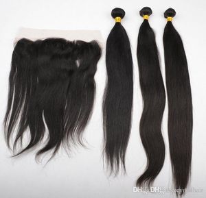 frontals الدانتيل مع البرازيلي الشعر 3 حزم مستقيم موجة الشعر الإنسان نسج غير المجهزة الهندي الماليزي بيرو شعر إمتداد