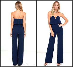 2019 New Ladies Party Jumpsuit Strapless Ruffles Long Wide Leg Jumpsuits Women Sexy Evening Dress Rompers OL Office Outfit