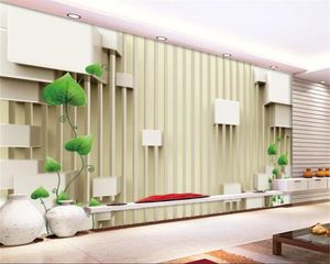 3D Mural Papel de Parede Striped Space Verde Rattan Sala de Estar Quarto Televisão Papel de parede