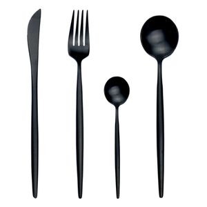 JANKNG 4Pcs/Lot Black Stainless-Stell Dinnerware Set Minimalist Colorful Tableware Luxury Matte Fork Knife Teaspoon Silverware Student