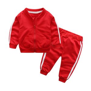 Nova Primavera / Outono Moda Bebé Roupas de Algodão Manga Comprida com Zíper Sólido Casaco + Calças 2 Pçs Bebes Tracksuit Baby Boy Roupas Conjunto