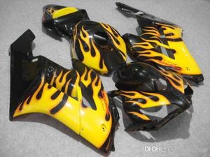 100% Feedment Fairings för Honda CBR1000RR 04 05 Black Yellow Flames Original Mold Fairing Kit CBR 1000 RR 2004 2005 AA25