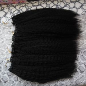 Kinky Düz Brezilyalı Saç Mikro Döngü Yüzük Saç Uzantıları 1G / Strand 100g Kaba Yaki Mikro Boncuk Link İnsan Saç Uzantıları Renkli