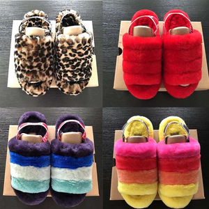 2020 Fluff Yeah Slide Neon Yellow Blue FurSlipper Hausschuhe Fashion Luxury Pantoufles de Women Sandals Pantoufle Women Furry Slipper2207#