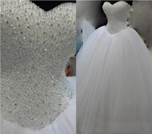 Abiti da sposa con abito da ballo con perline Lurxury Abiti da sposa lunghi con perline in tulle e pietre lunghe fino al pavimento