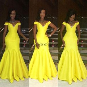 Amarelo Vestidos de Noite 2019 Longa Linha Off-Ombro Vestido de Festa Sem Encosto Até O Chão Vestidos de Baile Vestidos de Ocasião Especial