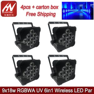 4pcs Par50 Lights 9*18W RGBWA+UV 6in1 Wireless DMX Battery Powered Led Flat Par64 Uplights DJ Stage Lighting Wedding DJs Uplighting