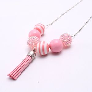 Children Chunky Beads Necklace Kids Girls Pink Beads Tassel Pendants Jewelry Toddler Fashion Chunky Bubblegum Necklace