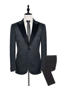Сшитое Мужские костюмы черный Groom Tuxedos Пик Satin отворотом Groomsmen Свадебный Best Man 2 шт (куртка + брюки + галстук) L498
